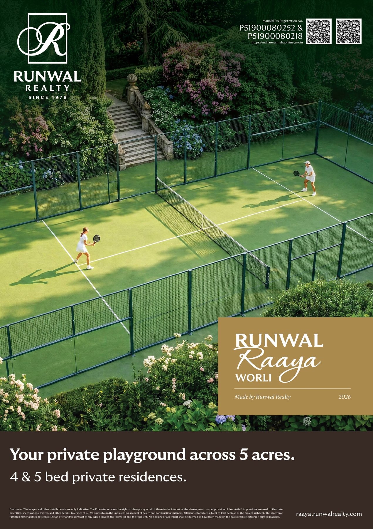 Campaign visual of padel court within landscaped grounds